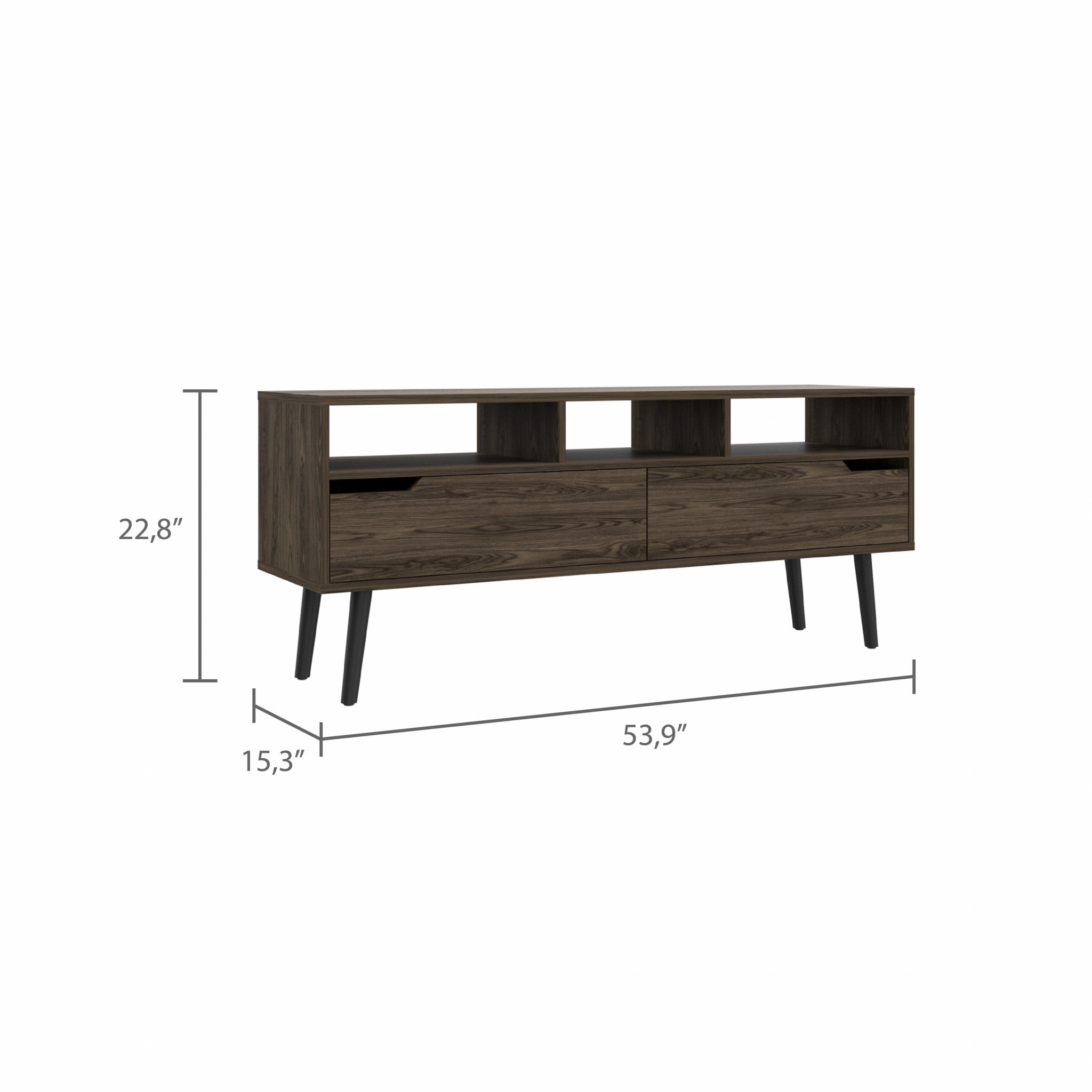 54" Dark Brown Walnut Enclosed and Open Storage TV Stand - GreatEagleInc