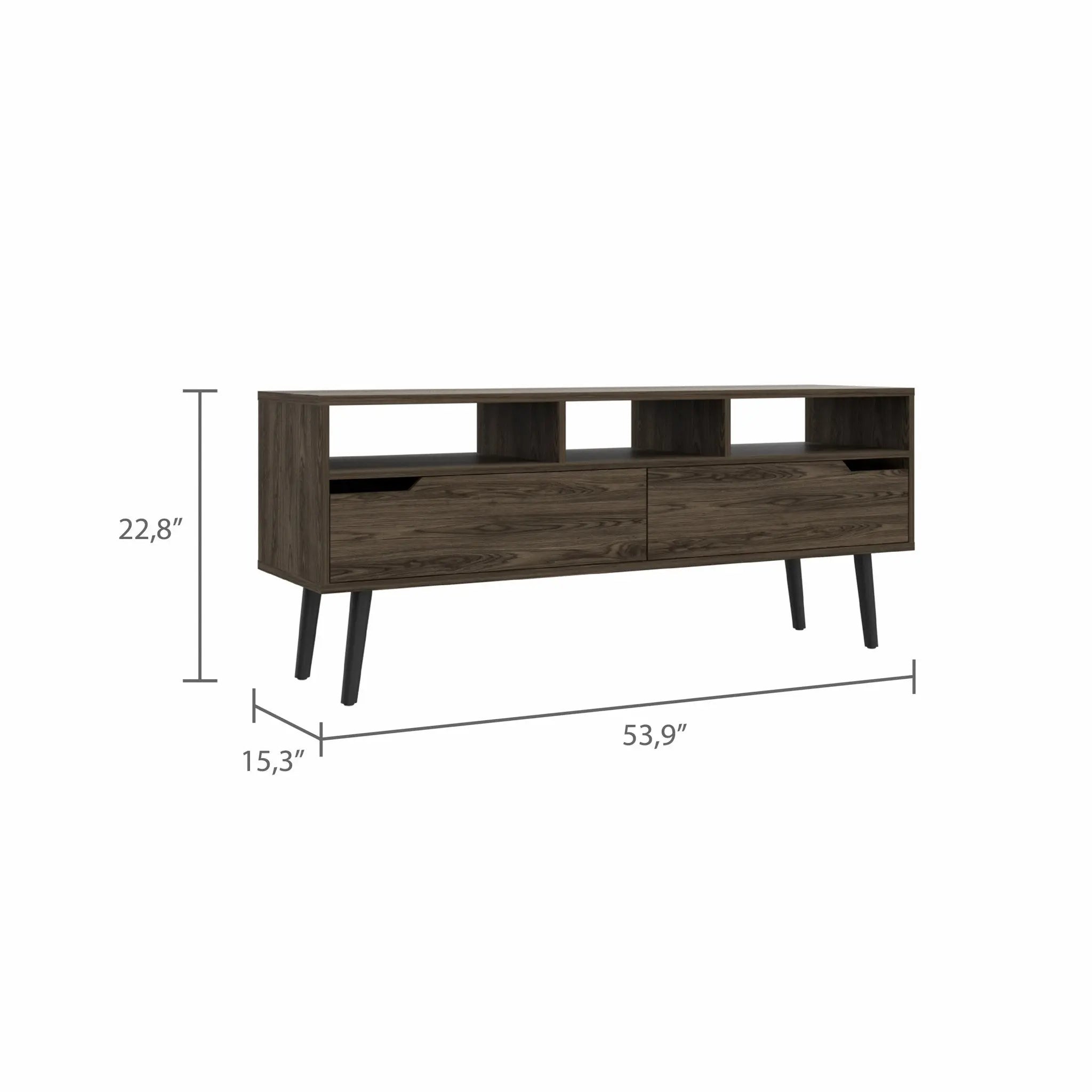 54" Dark Brown Walnut Enclosed and Open Storage TV Stand - GreatEagleInc