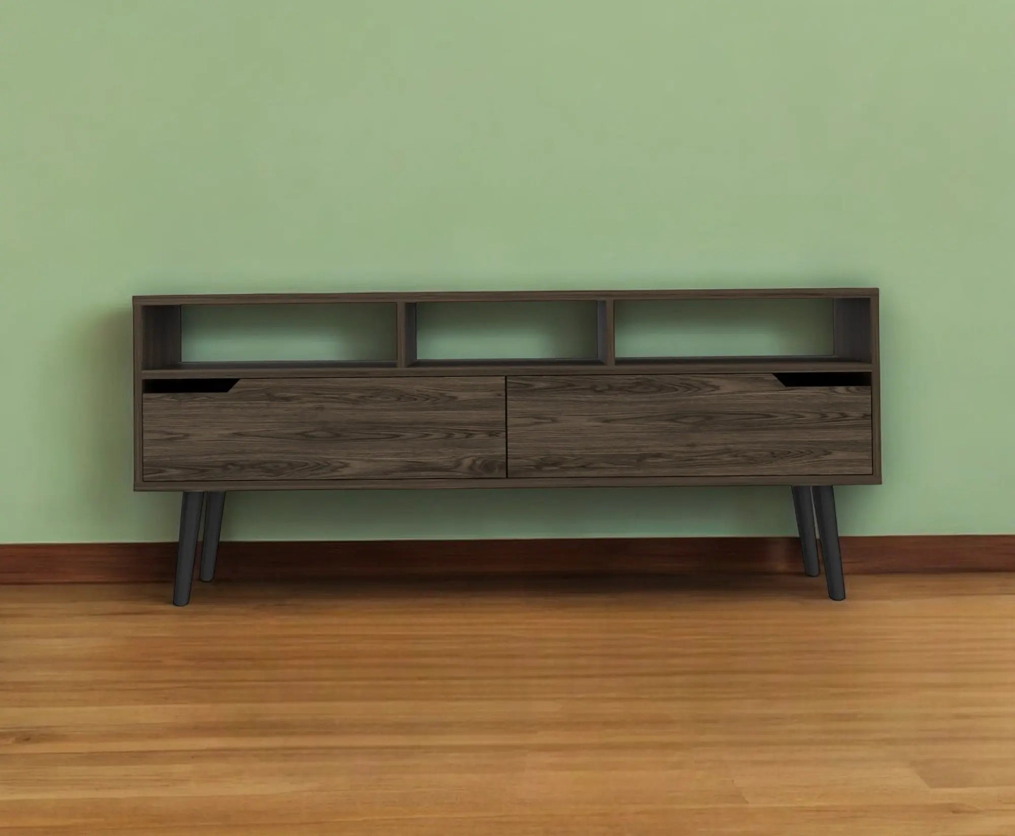54" Dark Brown Walnut Enclosed and Open Storage TV Stand - GreatEagleInc