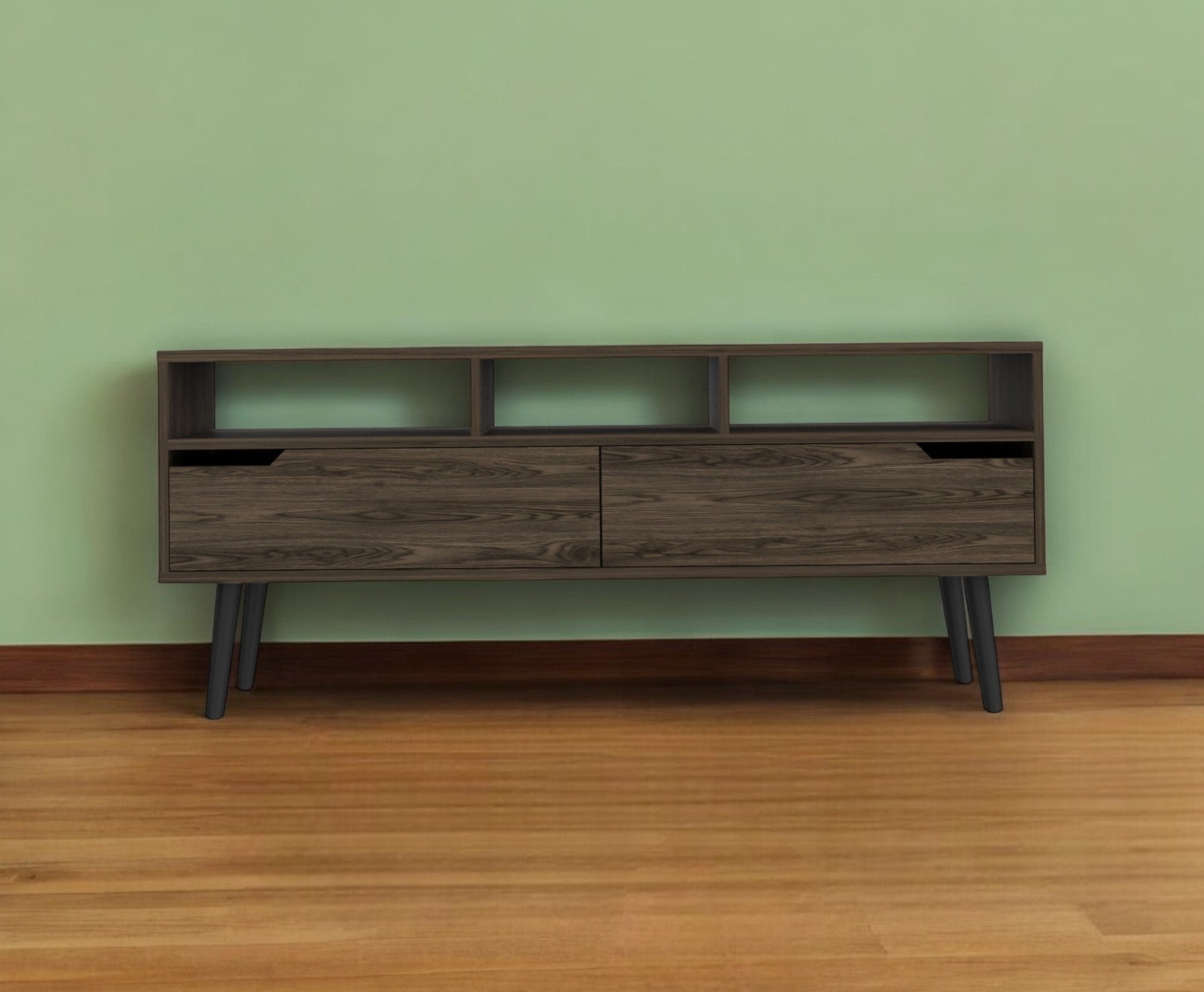 54" Dark Brown Walnut Enclosed and Open Storage TV Stand - GreatEagleInc