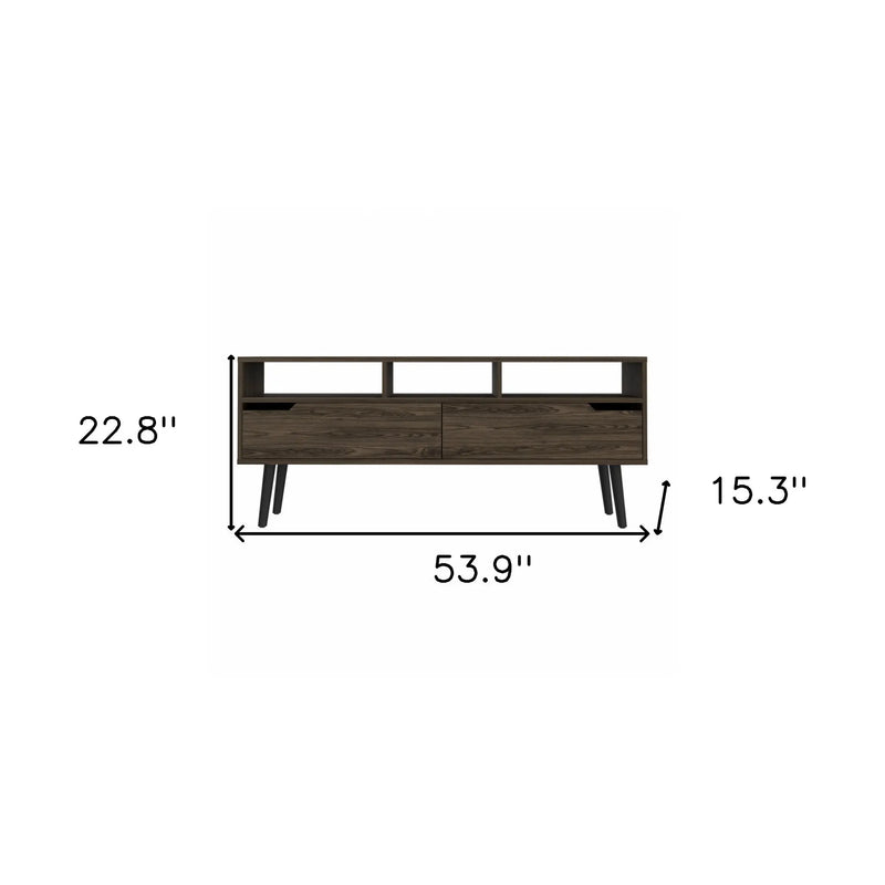 54" Dark Brown Walnut Enclosed and Open Storage TV Stand - GreatEagleInc