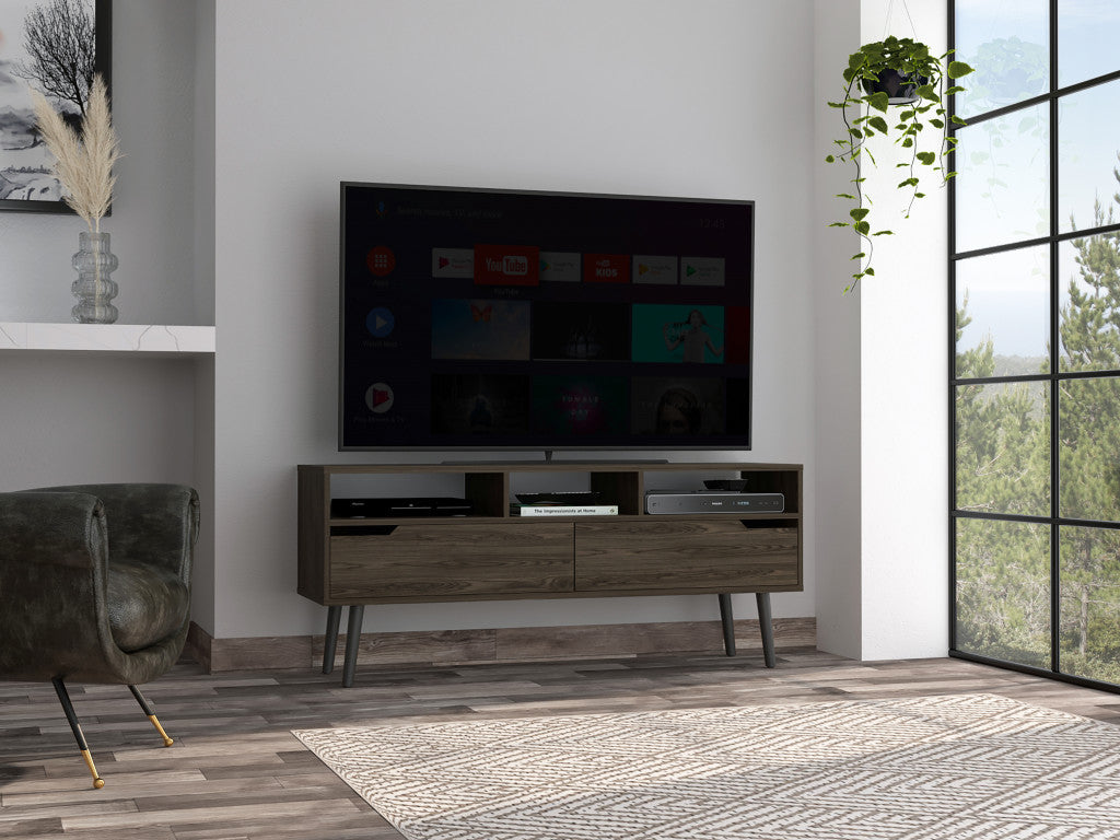 54" Dark Brown Walnut Enclosed and Open Storage TV Stand - GreatEagleInc