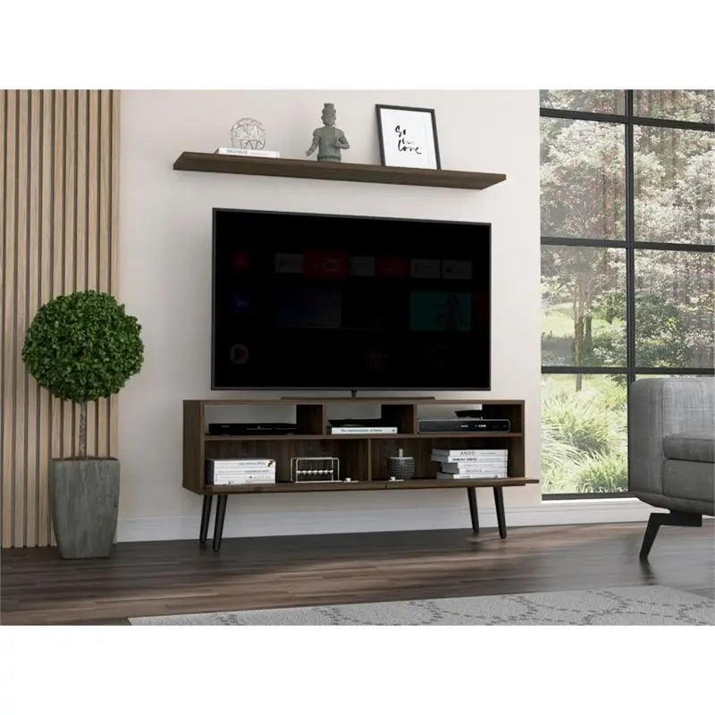 54" Dark Brown Wood Enclosed and Open Storage TV Stand - GreatEagleInc