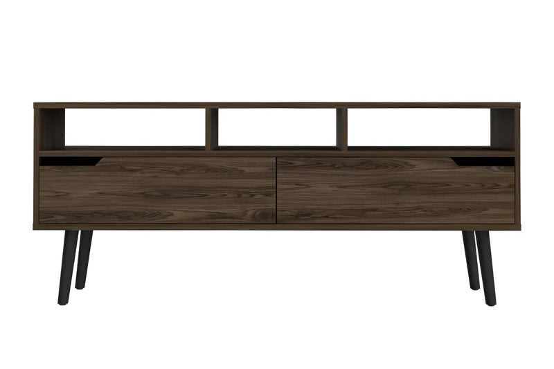 54" Dark Brown Wood Enclosed and Open Storage TV Stand - GreatEagleInc