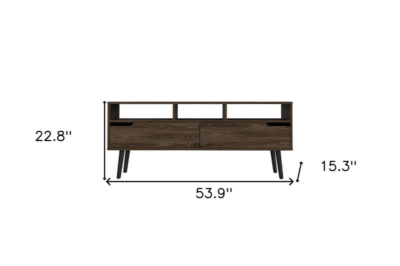 54" Dark Brown Wood Enclosed and Open Storage TV Stand - GreatEagleInc
