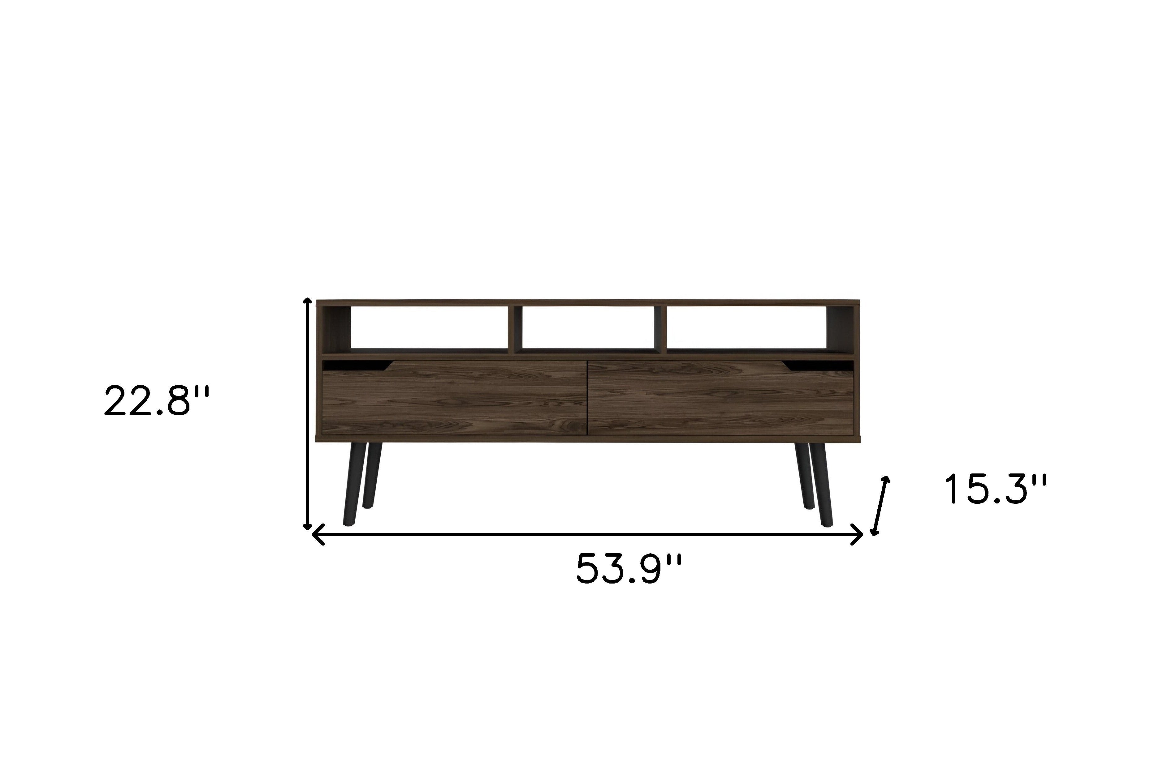 54" Dark Brown Wood Enclosed and Open Storage TV Stand - GreatEagleInc