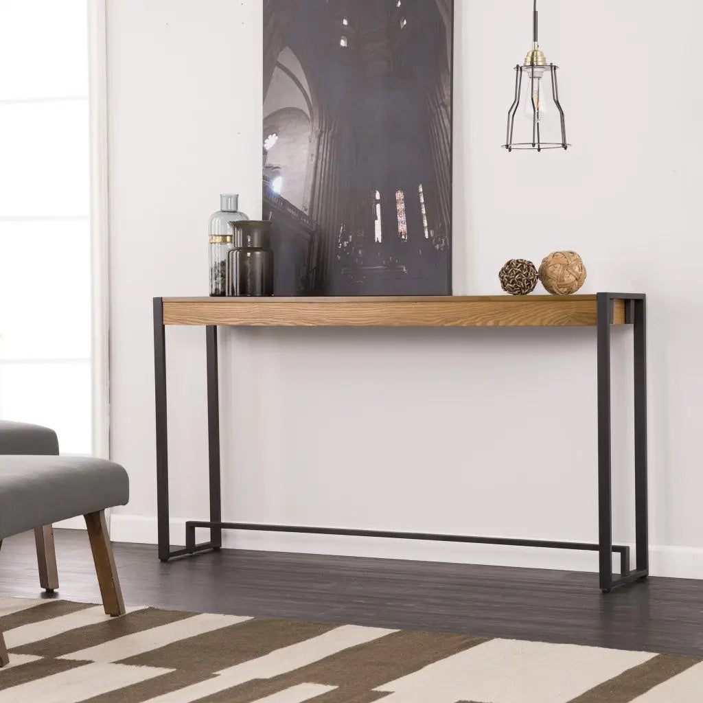 54" Gray Brown and Black Distressed Sled Console Table Homeroots Living Room