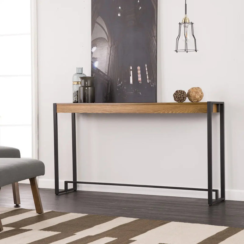 54" Gray Brown and Black Distressed Sled Console Table Homeroots Living Room