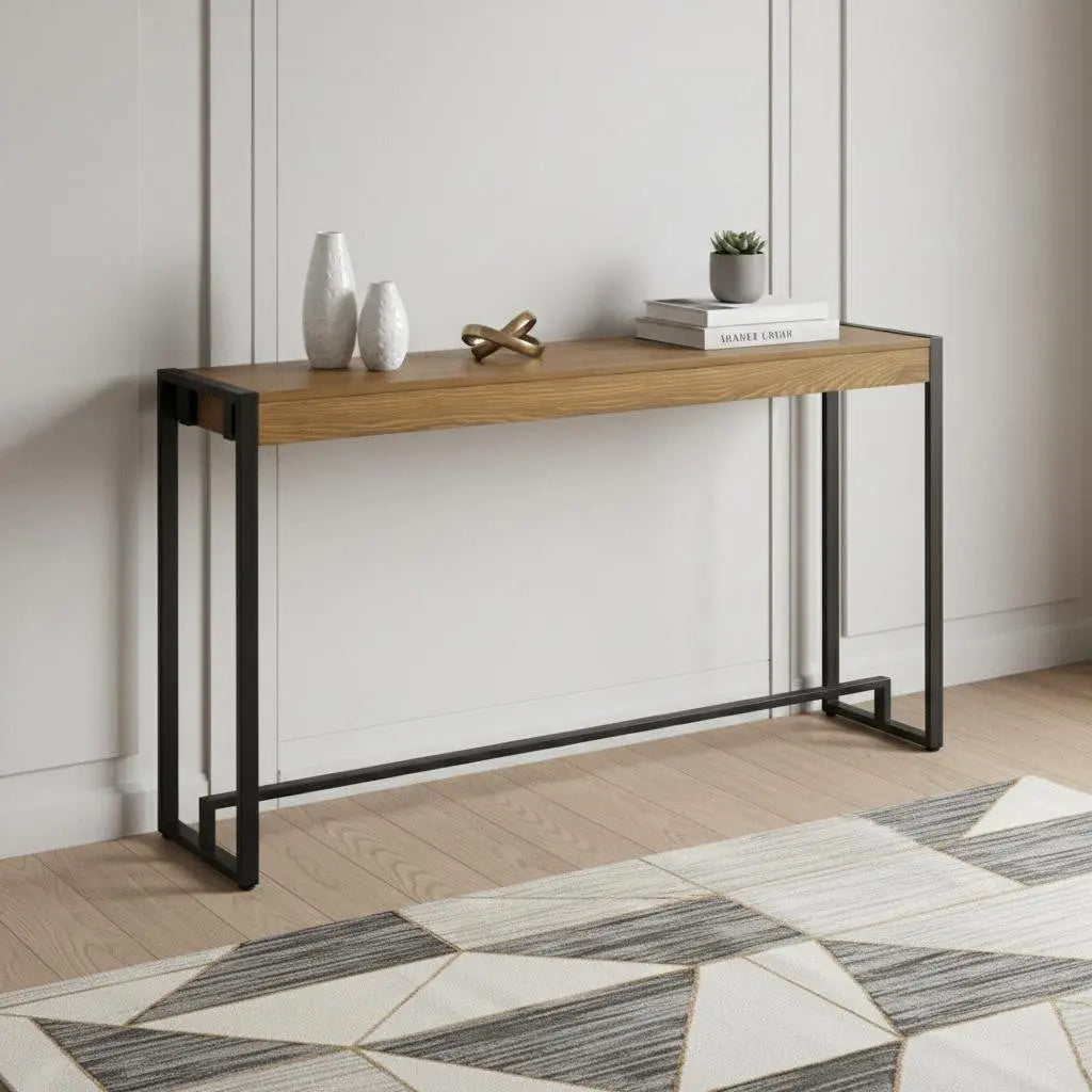 54" Gray Brown and Black Distressed Sled Console Table Homeroots Living Room