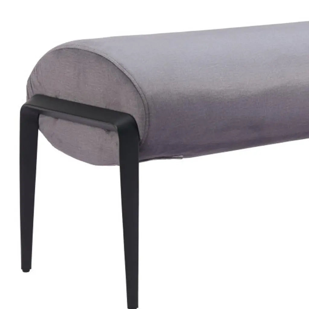 54" Gray and Black Velvet and Steel Upholstered Specialty Bench Homeroots Living Room
