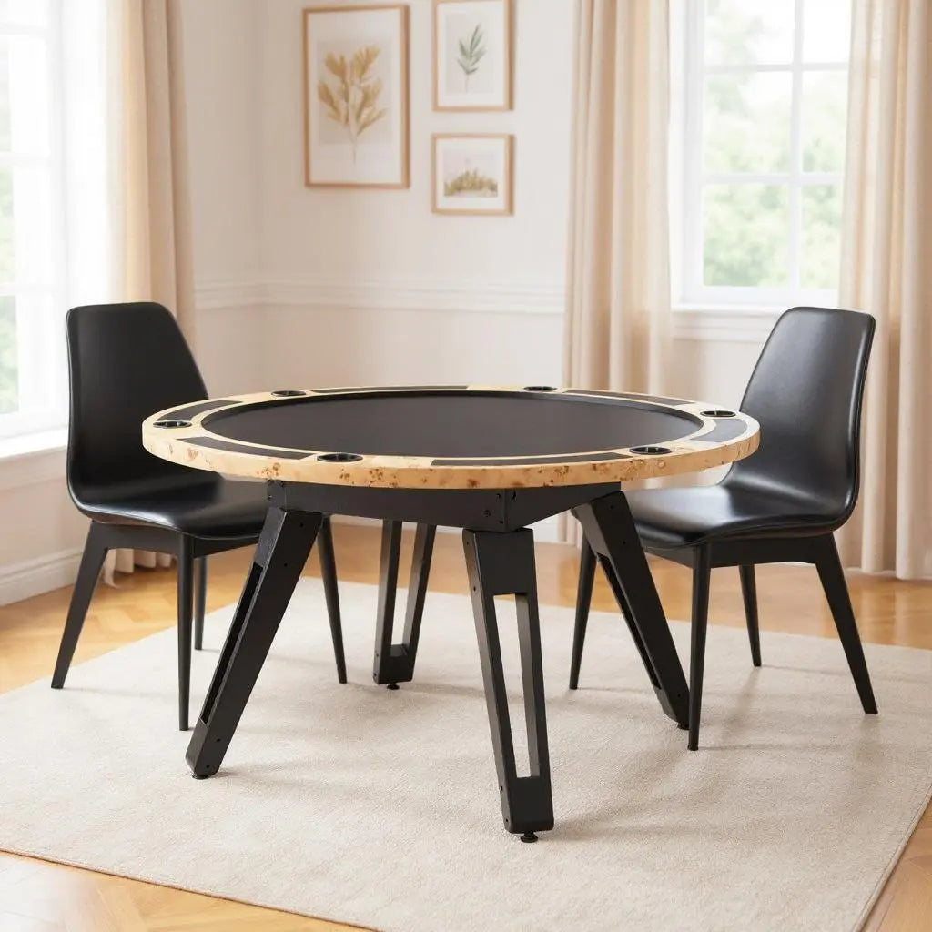 54" Natural Burl And Black Round Convertible Game Table Homeroots Living Room