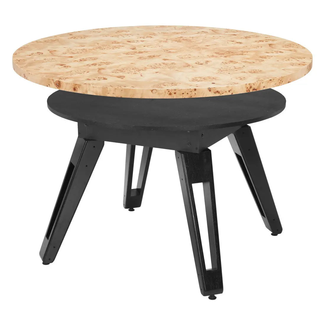 54" Natural Burl And Black Round Convertible Game Table Homeroots Living Room