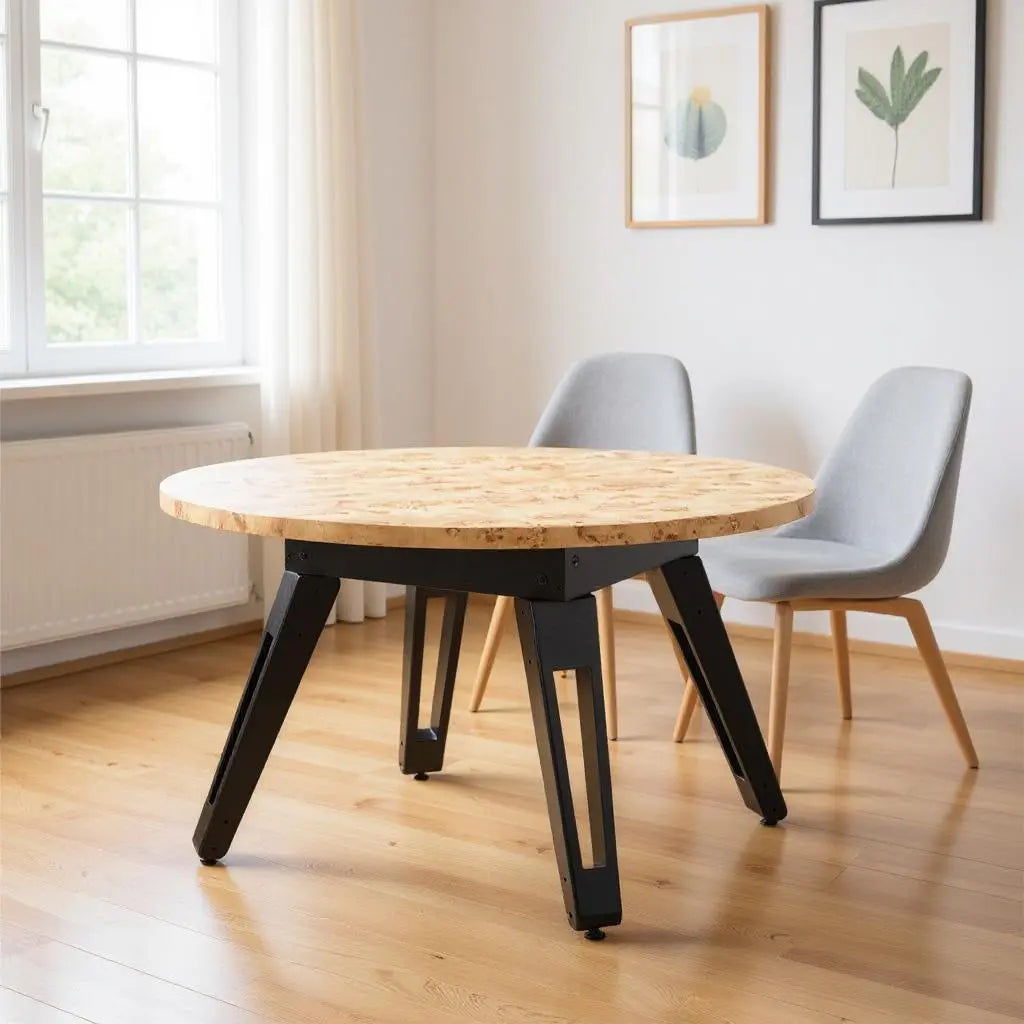 54" Natural Burl And Black Round Convertible Game Table Homeroots Living Room
