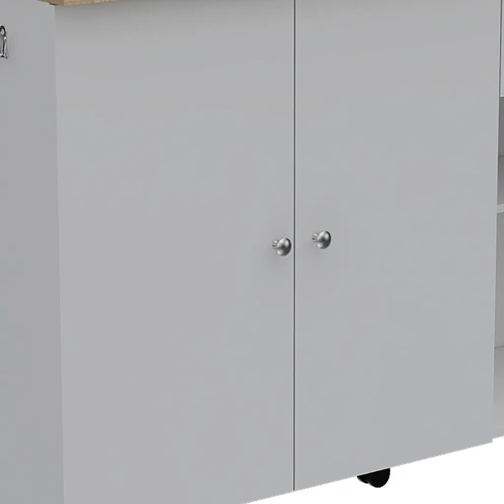 54" Oak and White Wood Flat Door Rolling Kitchen Island Set With Storage Homeroots Kitchen & Dining