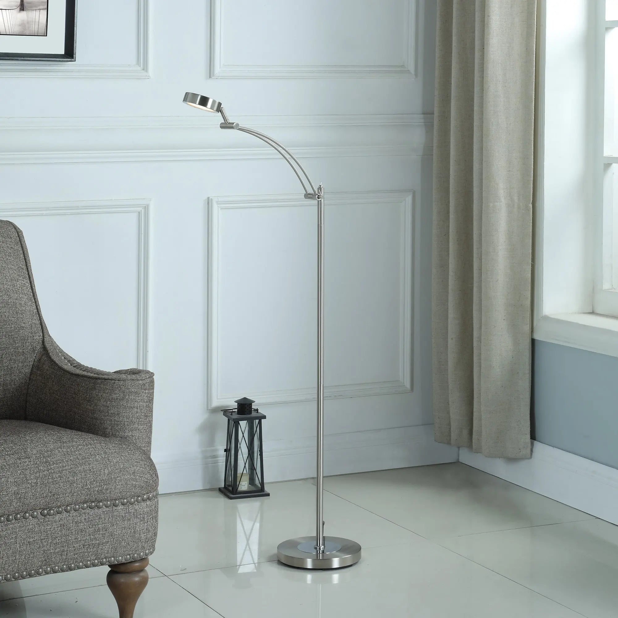 54" Silver Adjustable LED Task Floor Lamp With Silver - GreatEagleInc