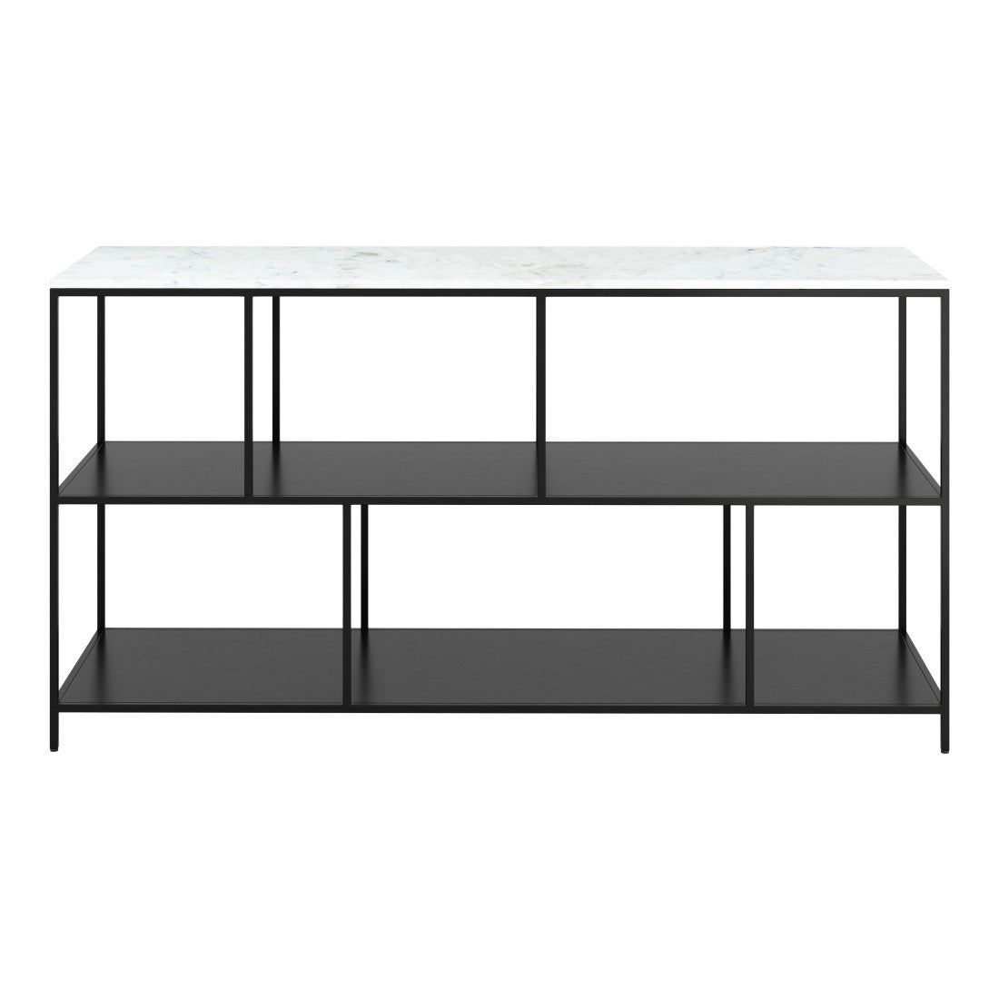 54" White and Black Genuine Marble and Steel Frame Console Table With Two Shelves Homeroots Living Room