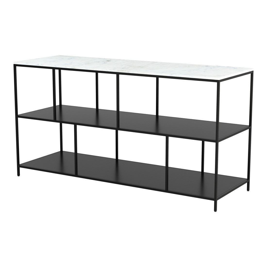 54" White and Black Genuine Marble and Steel Frame Console Table With Two Shelves Homeroots Living Room
