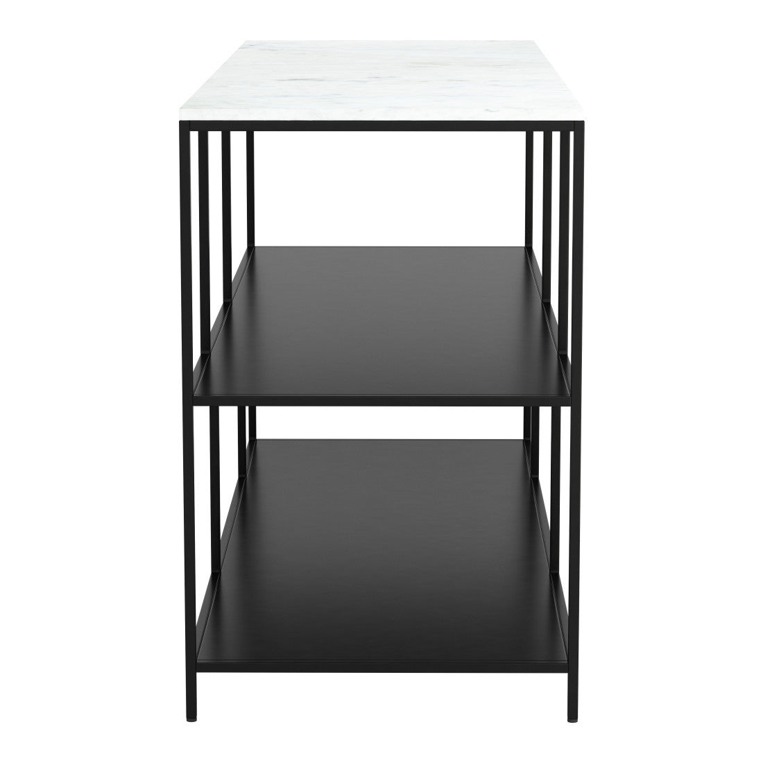 54" White and Black Genuine Marble and Steel Frame Console Table With Two Shelves Homeroots Living Room