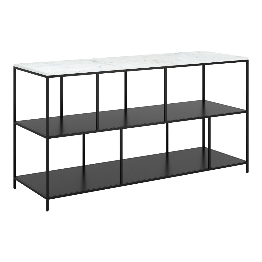 54" White and Black Genuine Marble and Steel Frame Console Table With Two Shelves Homeroots Living Room