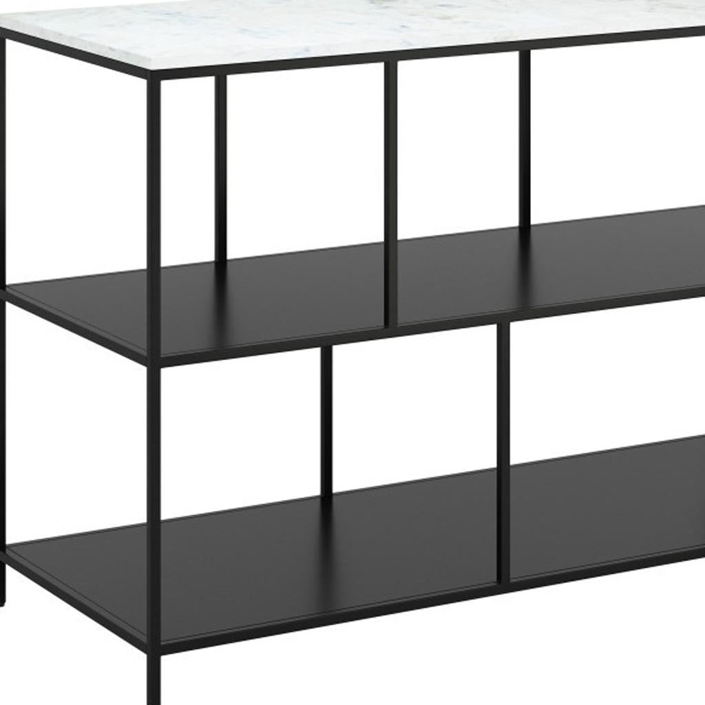 54" White and Black Genuine Marble and Steel Frame Console Table With Two Shelves Homeroots Living Room