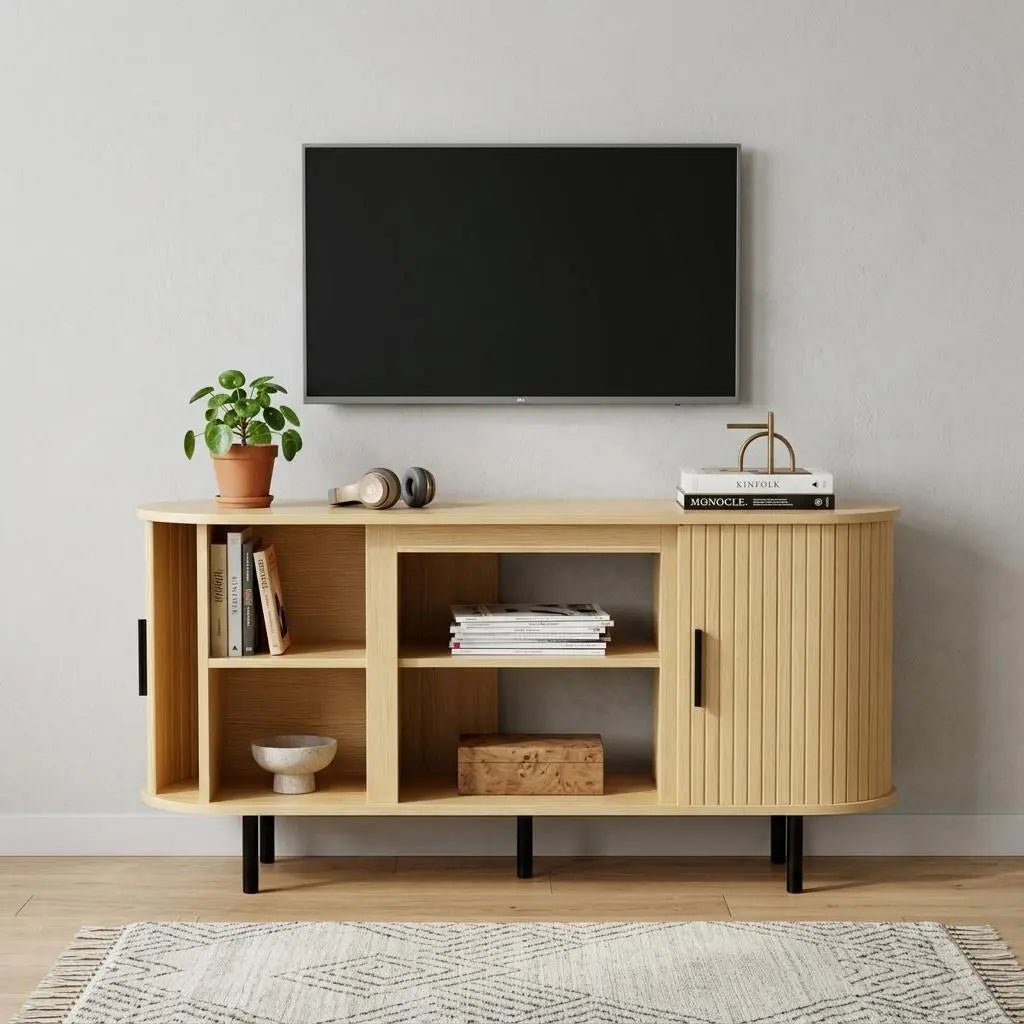 55" Beige Wood Fireplace TV Stand With Fireplace Homeroots Living Room