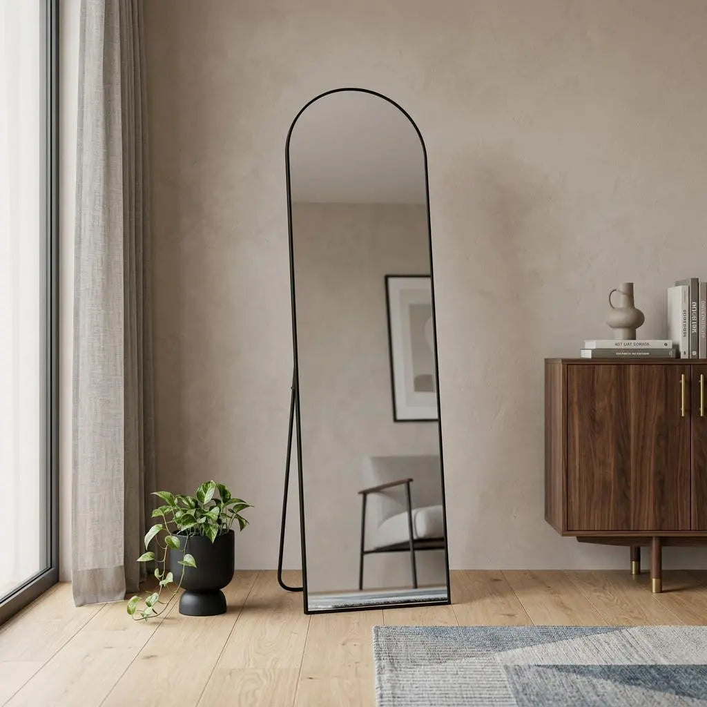 55" Black Aluminum Arch Freestanding And Wall Mounted Framed Full Length Mirror Homeroots Bed & Bath