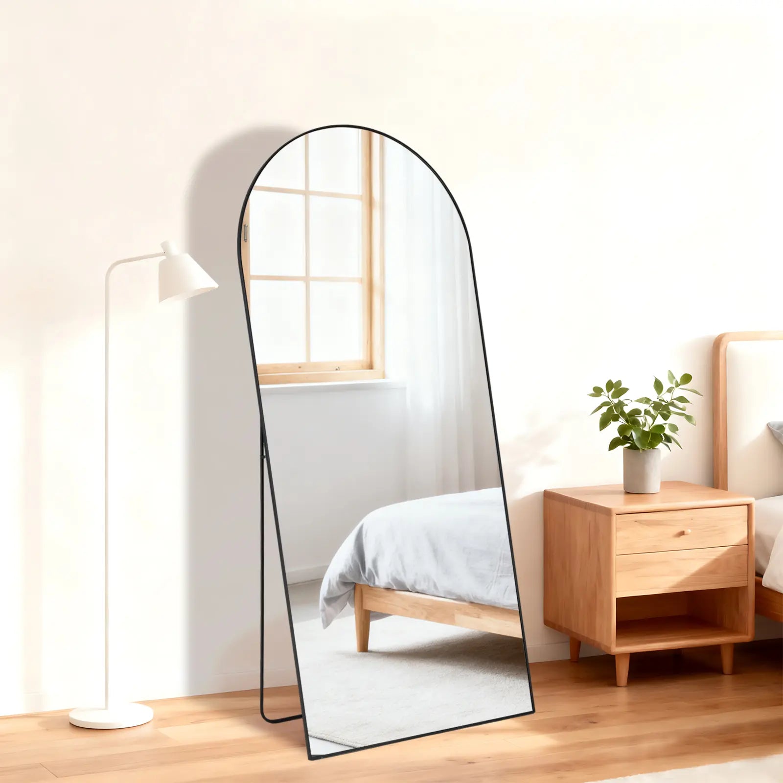 55" Black Aluminum Arch Freestanding And Wall Mounted Framed Full Length Mirror Homeroots Bed & Bath