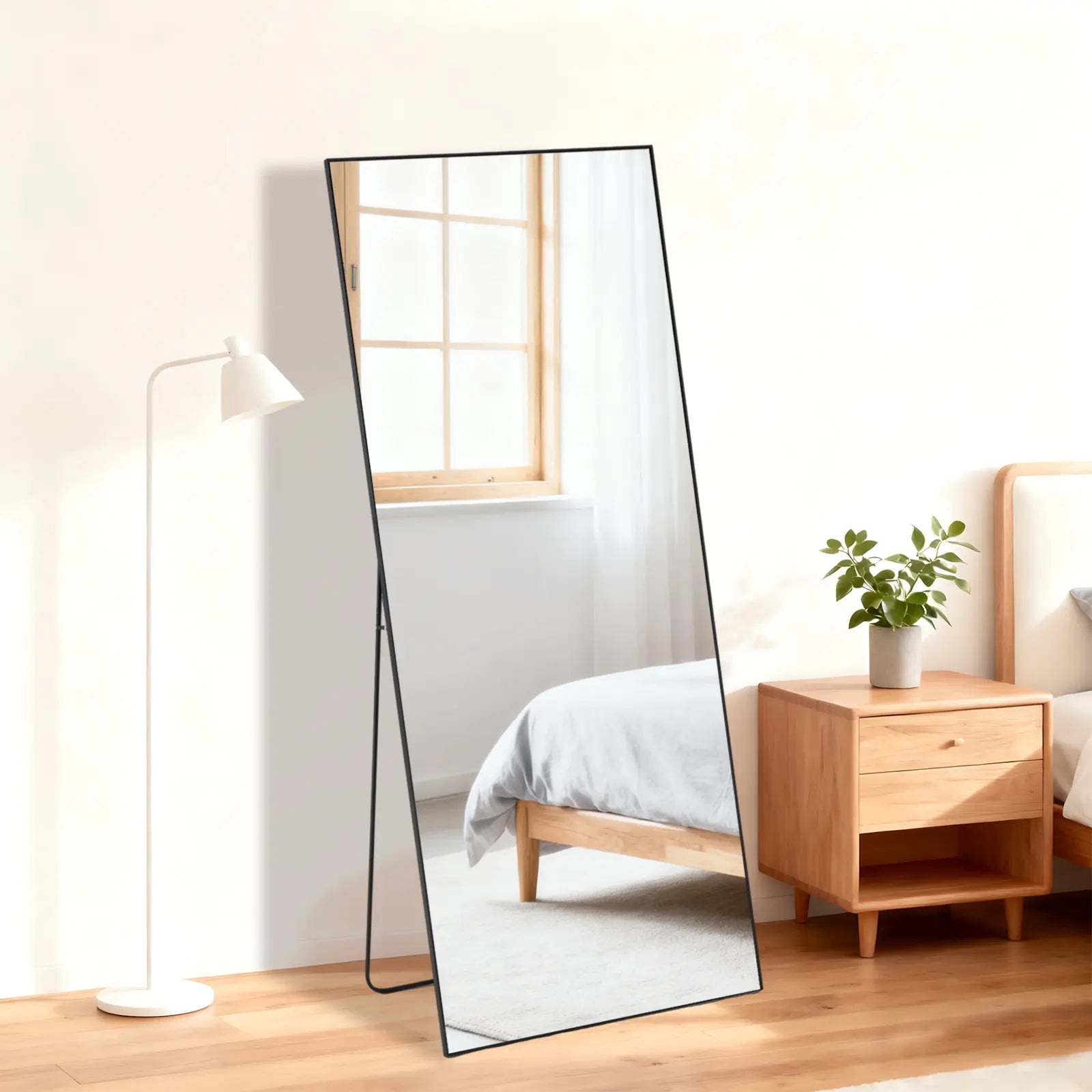 55" Black Aluminum Freestanding And Wall Mounted Framed Full Length Mirror Homeroots Bed & Bath