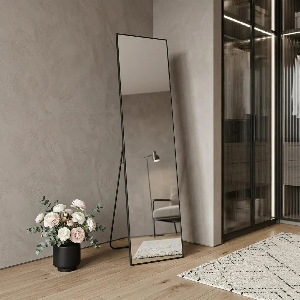 55" Black Aluminum Wall Mount Leaning Or Freestanding Framed Full Length Mirror Homeroots Bed & Bath