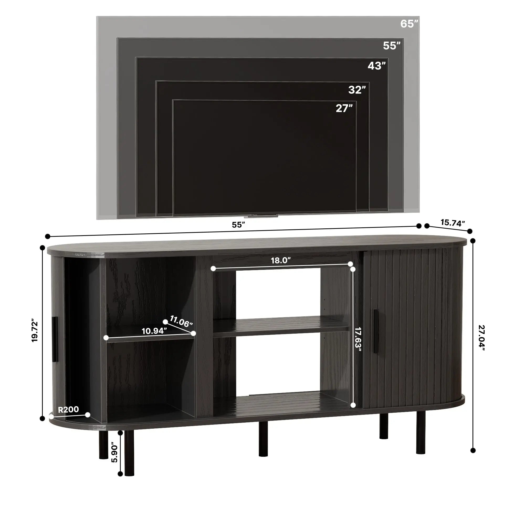 55" Black Wood Fireplace TV Stand With Fireplace Homeroots Living Room