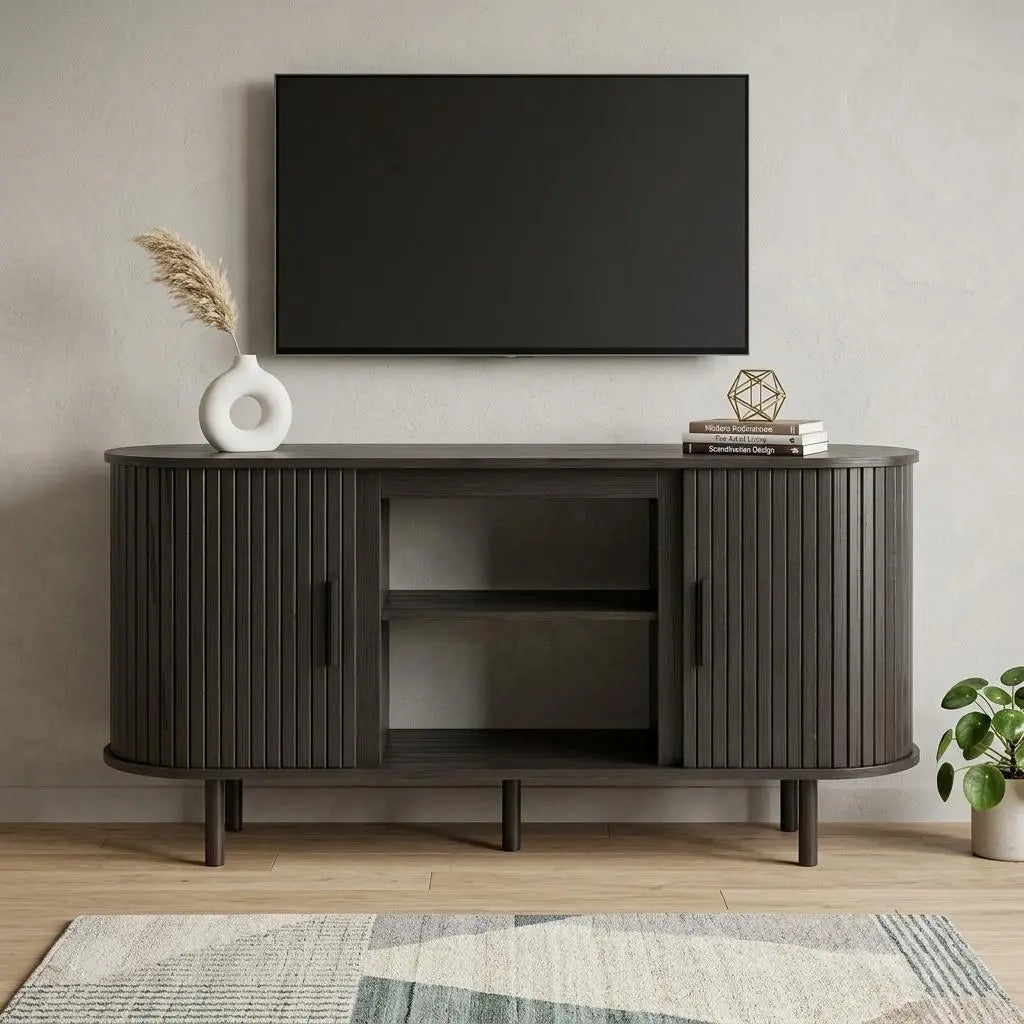 55" Black Wood Fireplace TV Stand With Fireplace Homeroots Living Room