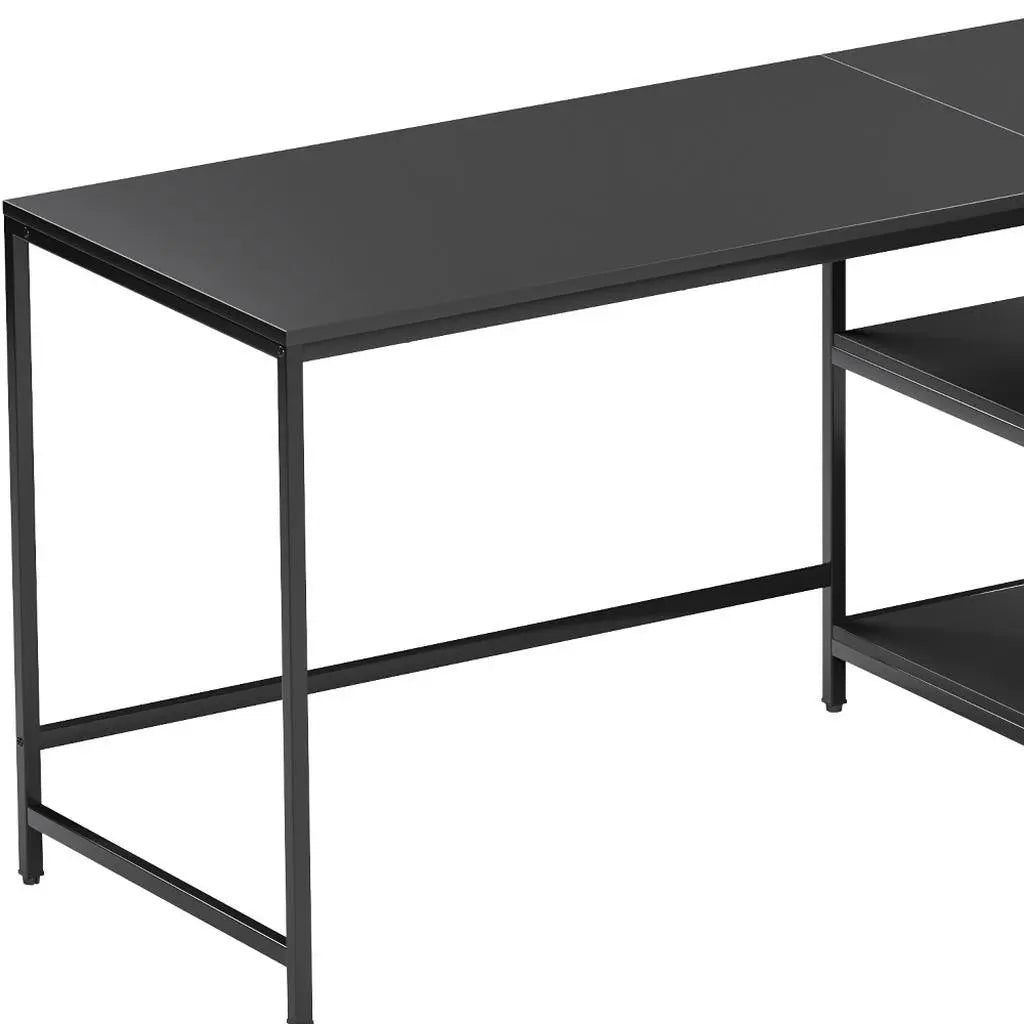 55" Black Wood and Stainless Steel L Shape Computer Desk Homeroots