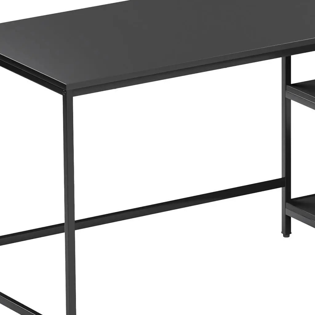 55" Black Wood and Stainless Steel L Shape Computer Desk Homeroots