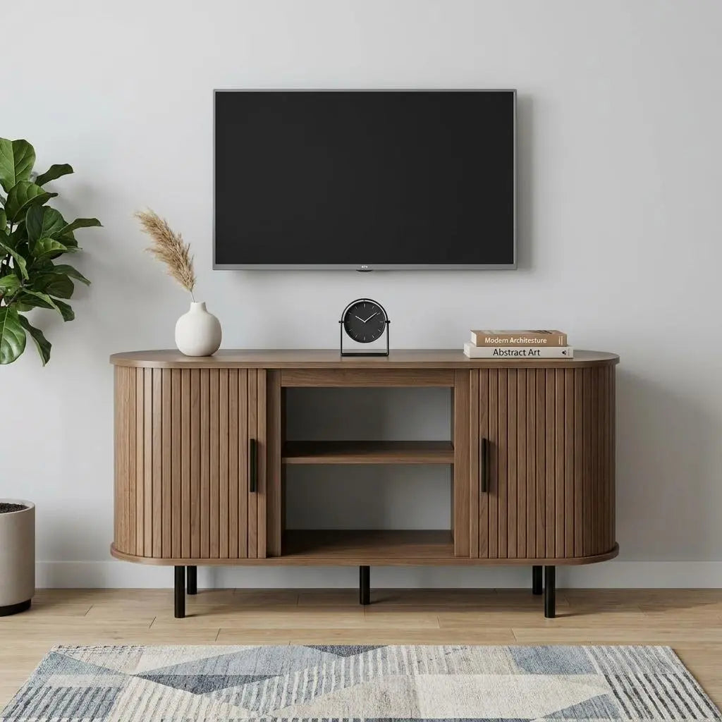 55" Brown Wood Fireplace TV Stand With Fireplace Homeroots Living Room