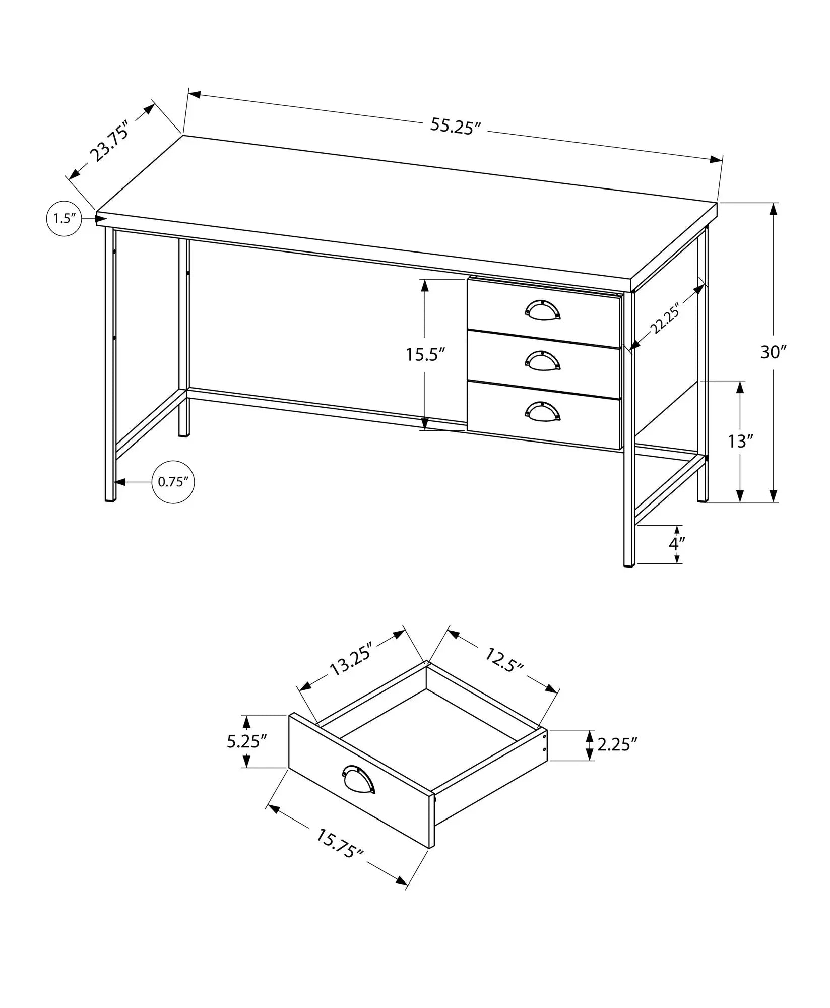 24" Brown and Black Computer Desk With Three Drawers - GreatEagleInc