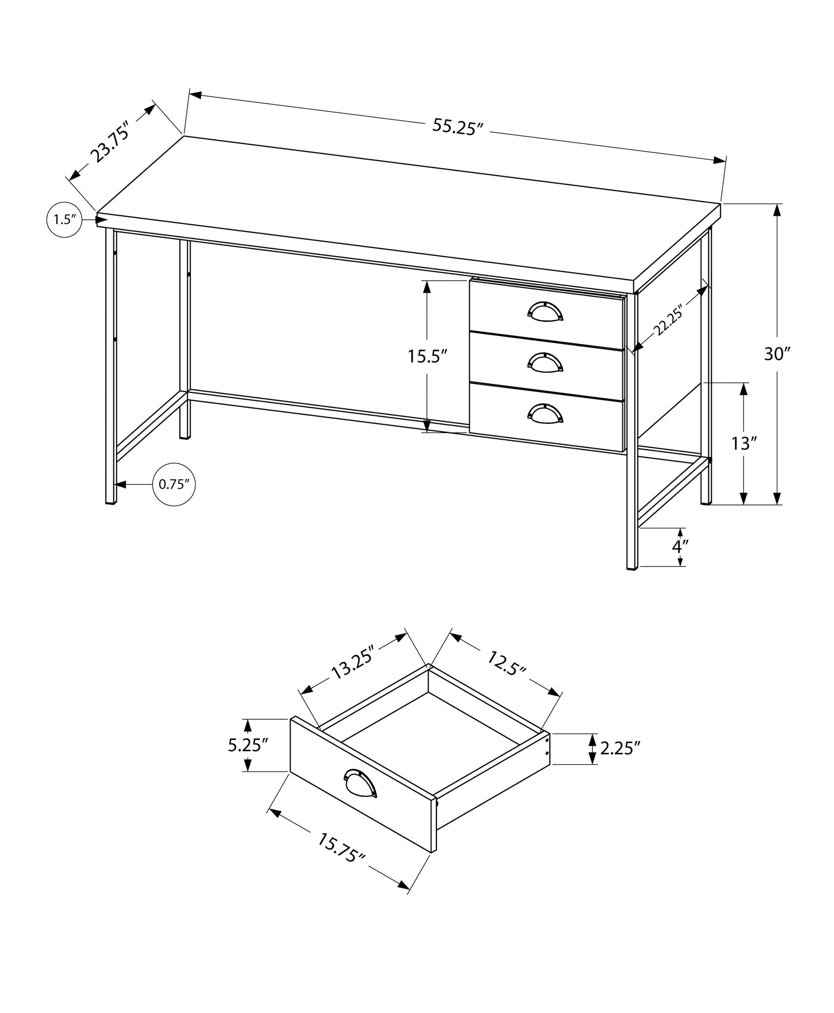24" Brown and Black Computer Desk With Three Drawers - GreatEagleInc