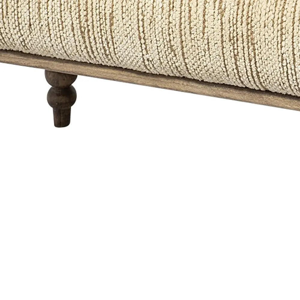 55" Cream and Wood Brown Upholstered Fabric Bench Homeroots Living Room