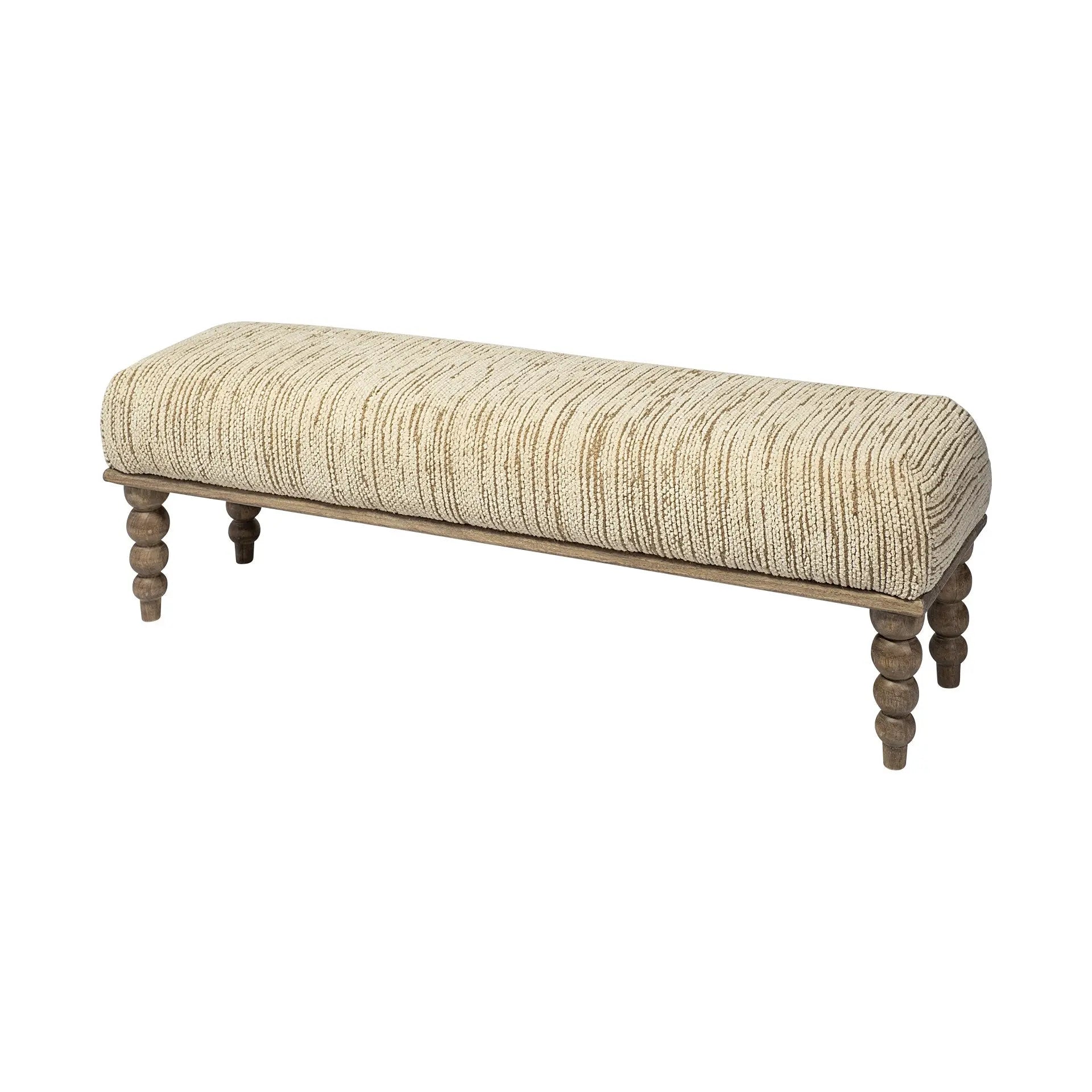 55" Cream and Wood Brown Upholstered Fabric Bench Homeroots Living Room