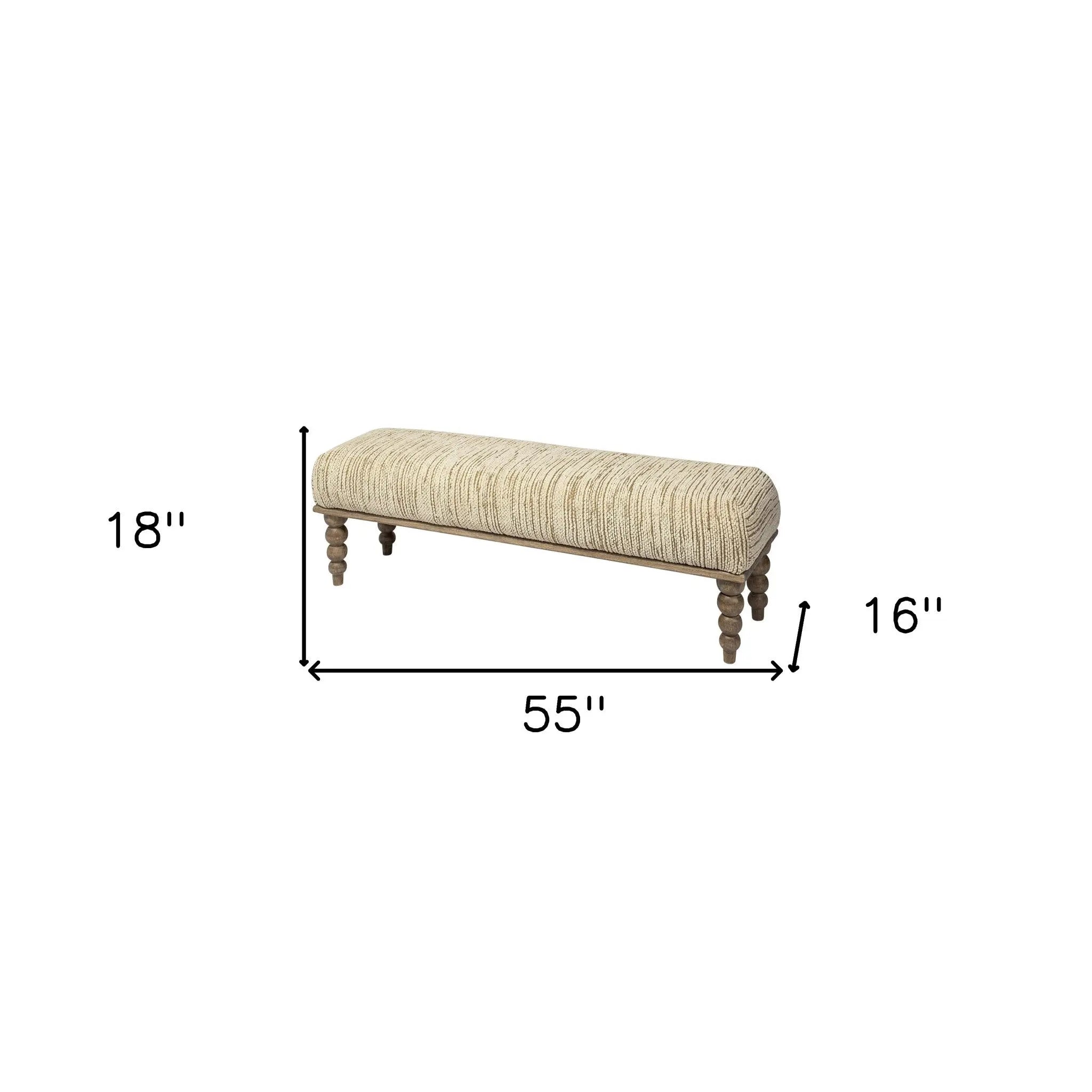 55" Cream and Wood Brown Upholstered Fabric Bench Homeroots Living Room