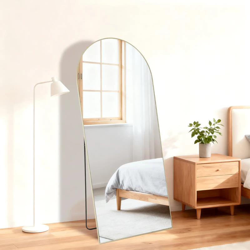 55" Gold Aluminum Arch Freestanding And Wall Mounted Framed Full Length Mirror Homeroots Bed & Bath