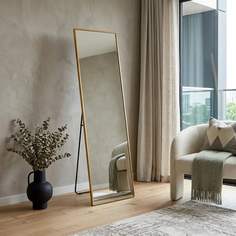 55" Gold Aluminum Freestanding And Wall Mounted Framed Full Length Mirror Homeroots Bed & Bath