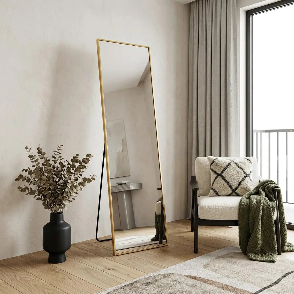 55" Gold Aluminum Freestanding And Wall Mounted Framed Full Length Mirror Homeroots Bed & Bath