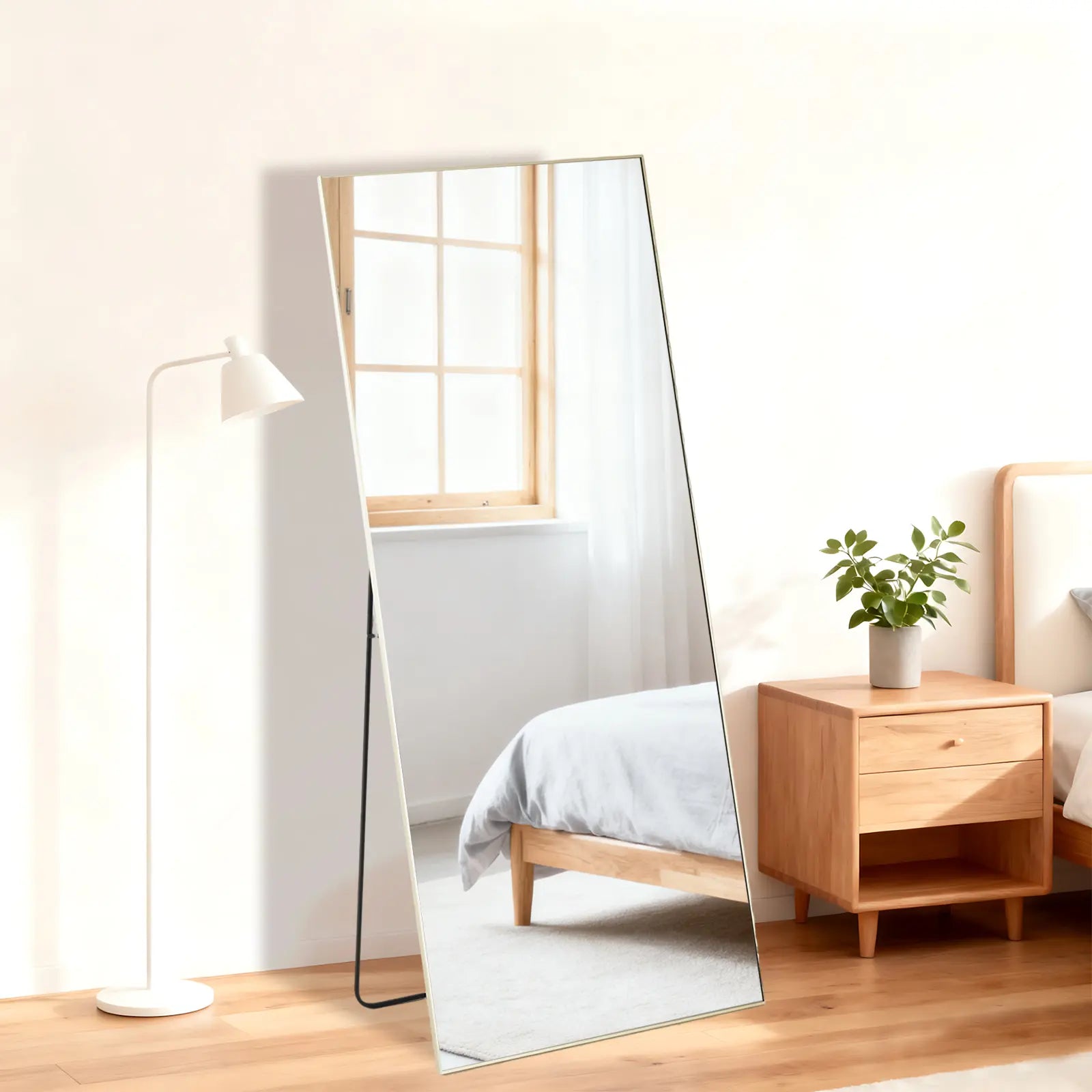 55" Gold Aluminum Freestanding And Wall Mounted Framed Full Length Mirror Homeroots Bed & Bath
