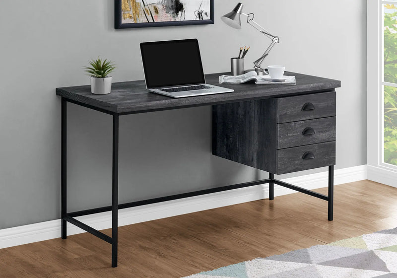 24" Gray and Black Computer Desk With Three Drawers - GreatEagleInc