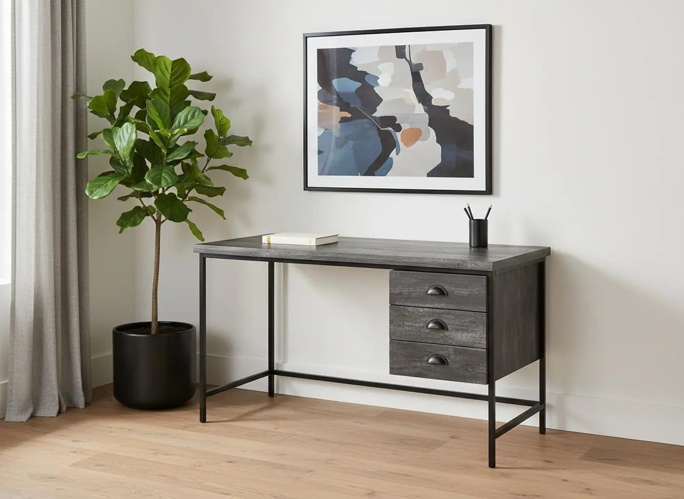 24" Gray and Black Computer Desk With Three Drawers - GreatEagleInc