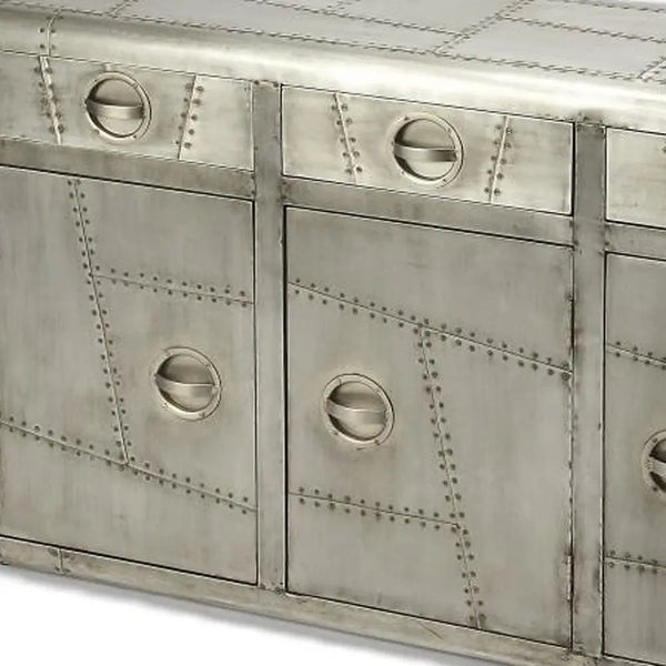 55" Silver Steel Console Accent Cabinet With Three Drawers Homeroots Kitchen & Dining
