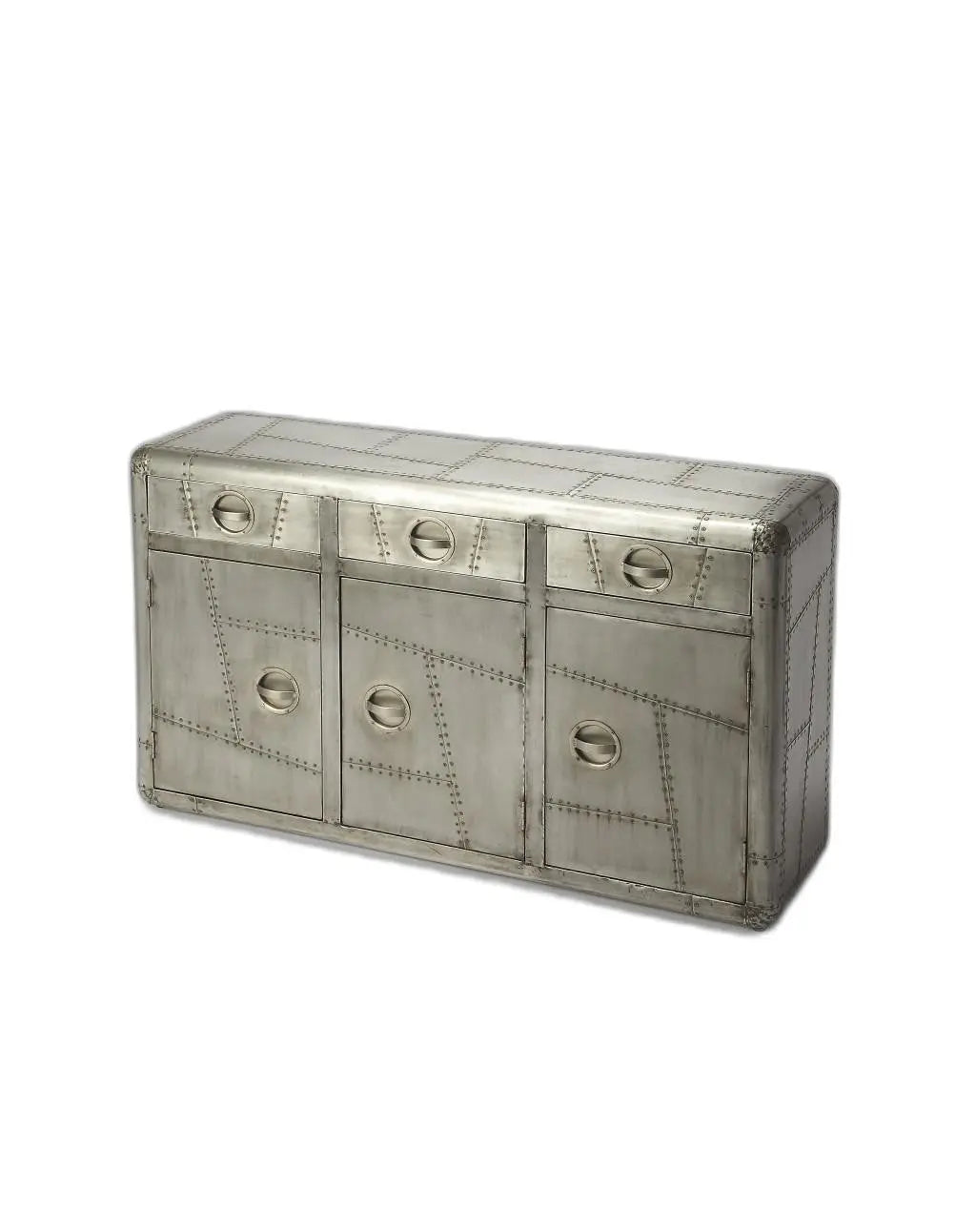 55" Silver Steel Console Accent Cabinet With Three Drawers Homeroots Kitchen & Dining