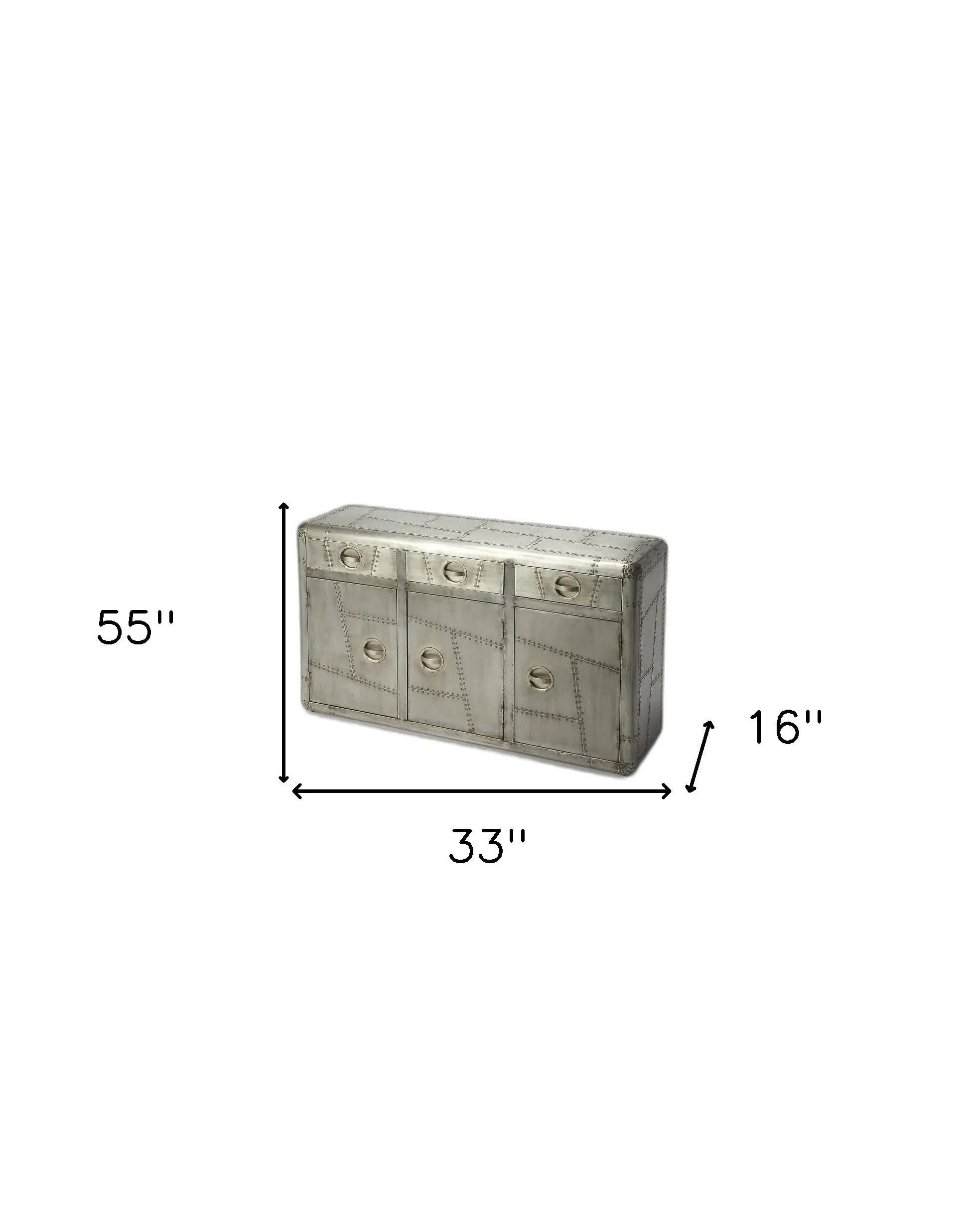 55" Silver Steel Console Accent Cabinet With Three Drawers Homeroots Kitchen & Dining
