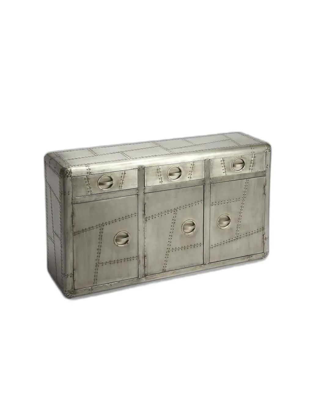 55" Silver Steel Console Accent Cabinet With Three Drawers Homeroots Kitchen & Dining