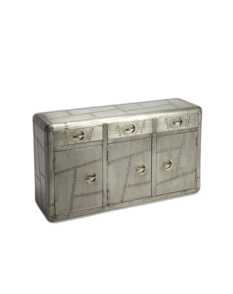 55" Silver Steel Console Accent Cabinet With Three Drawers Homeroots Kitchen & Dining